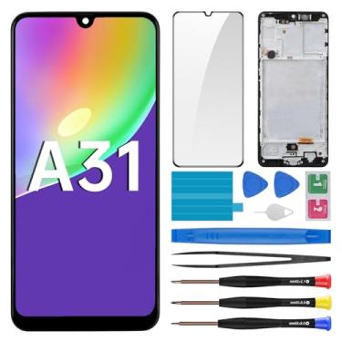 Imagem de BESJMYT Substituição de tela para Samsung Galaxy A31 com moldura LCD digitalizador sensível ao toque, montagem completa e botão lateral, alto-falante, vibração, motor, vidro, reparo, kit SM-A315F