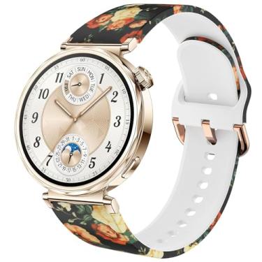 Imagem de DEALELE Pulseiras femininas compatíveis com Huawei Watch GT5 Pro de 42 mm/GT5/GT4 41 mm/Garmin Venu 3S/Forerunner 265S/Fossil Gen 6, pulseira feminina de silicone com estampa macia de 18 mm, rosa