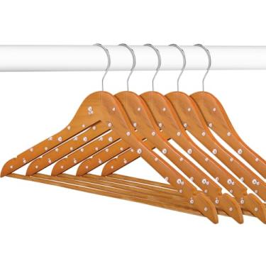 Imagem de Cinnvoice 5 cabides de madeira para vestidos de noiva de madeira, pérola, vestido de noiva com pérola, presente de festa de casamento de madeira marrom