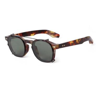 Imagem de JRLLFD Óculos de sol vintage rebite steampunk clip on feminino masculino clássico removível flip lente polarizada (tamanho único/C5)
