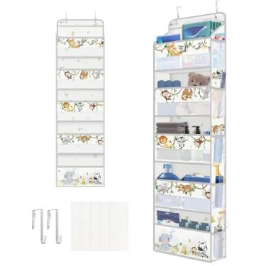 Imagem de Clastyle Elefante leão organizador para crianças acima da porta, 5 prateleiras, armário, berçário, prateleiras, roupas, fraldas, bichinhos de pelúcia, armazenamento de brinquedos para recém-nascidos