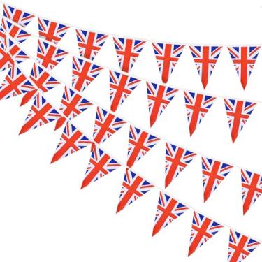 Imagem de AhfuLife Bandeira Union Jack, 30 Peças, Triângulo, Bandeira Britânica, Bandeira Do Reino Unido, Dupla Face, Bandeira Britânica, 32,8 Pés para Decoração de Festa Britânica, Decoração de Bar, Clube(5,51