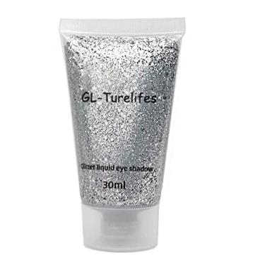 Imagem de GL-Turelifes Sombra líquida com glitter grosso de 30 ml em gel festival, cosméticos, rosto, cabelo, unhas, maquiagem, longa duração, cintilante, fácil de aplicar, fácil de remover (#06 prata)