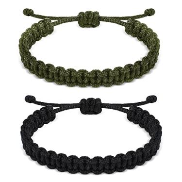 Imagem de Inbagi Pulseiras de sobrevivência Paracord para homens e meninos, pulseiras trançadas feitas à mão, ajustável, 2 cores