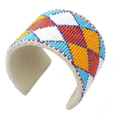 Imagem de La Vivia Pulseira feita à mão com contas, estilo nativo americano, contas de sementes indianas, pulseira de couro com contas cowboy B41/1, One Size, Couro, Contas de vidro tcheco 11/0