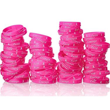 Imagem de 200 peças de pulseiras de fita rosa de conscientização do câncer de mama para mulheres, festas, eventos públicos, decorações para presentes do câncer de mama