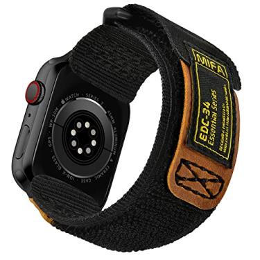 Imagem de Pulseira de couro esportiva de nylon resistente MIFA EDC 34 compatível com Apple Watch Ultra de 49 mm, 46 mm, 45 mm, 44 mm, pulseira de substituição tática resistente para série 10/9/SE, M/L - (6.5