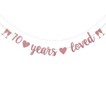 Imagem de WEIANDBO 70 Years Loved Rose Gold Glitter Banner, Pre-Strung, 70th Birthday/Wedding Anniversary Decorações Bunting Sign Backdrops, 70 Years Loved