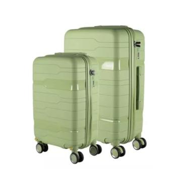 Imagem de Kit 2 Malas de bordo 10KG + Mala de Viagem 23KG Polipropileno Com Rodas Giratórias (Verde Claro)