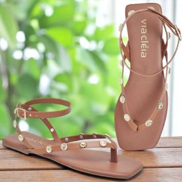 Imagem de Rasteira Sandália Feminina De Couro Com Detalhes De Spikes Estilosa Ca