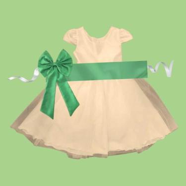 Imagem de Vestido longo Off White com Faixa e Laço VERDE BANDEIRA Infantil Festa