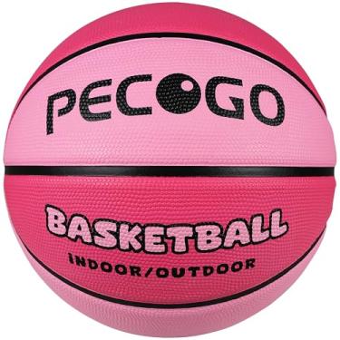 Imagem de PECOGO Basquete de borracha tamanho 6 72,4 cm rosa para jogos internos ao ar livre academia treinamento competição esportes bola de basquete oficial presente para crianças, meninas, jovens adultos,