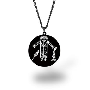 Imagem de Colar Vevê Vodu – Pingente com Símbolos dos Lwas em Aço Inoxidável (Prata, Ouro ou Preto) • Amuleto Espiritual Afro-Caribenho de Proteção, Magia e Fé (Gran Bwa, Preto)