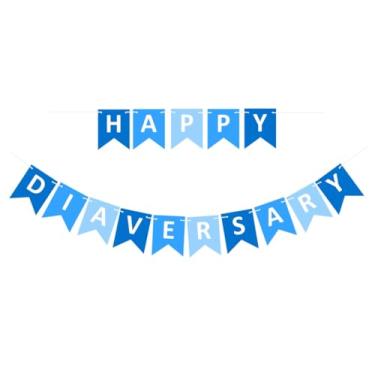 Imagem de A1C WEAR - Letreiro com bandeiras de galhardete Happy Diaversary para celebrações e festas - Letras de cartolina pesada - Bandeiras de letras de 15 cm x 12 cm - Letras mistas azuis e brancas (azuis