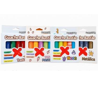 Imagem de Guache Bastão Neon 6 Cores Atóxico Escolar Kit Lavável - arts, METALIC