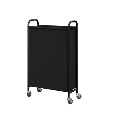 Imagem de GRANNY SAYS Cesto de lavanderia fino 80L com rodas, cesto de roupa rolante de tecido, organizador de roupas estreito, cesto alto para armário, lavanderia, banheiro, preto