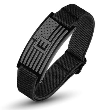 Imagem de SKYFUN Pulseira masculina com inicial da bandeira americana elástica ajustável com letras A-Z, presente patriótico, aniversário, Natal, presente para pai e filho, 6.7, Sem Pedra Preciosa