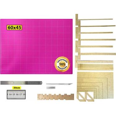 Imagem de Base Corte 60 Régua Inox 30cm Estilete Gabarito Cartonagem R - De Acor