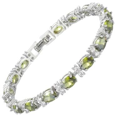 Imagem de RIZILIA Pulseira Eternity Tennis [18 cm/7 polegadas] com pedras preciosas de corte oval CZ [6 cores disponíveis] banhado a ouro branco 18K, elegância moderna simples, Medium