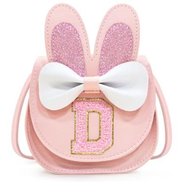 Imagem de Idefair Bolsa infantil para meninas, presente de aniversário para crianças de 3, 4, 5, 6, 7, 8, 9 e 10 anos, bolsa de ombro para crianças, rosa, Letter D, Bonito