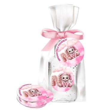 Imagem de kit 25 Lembrancinhas Alcool Gel Ursinha Rosa Maternidade e Chá De Bebê	