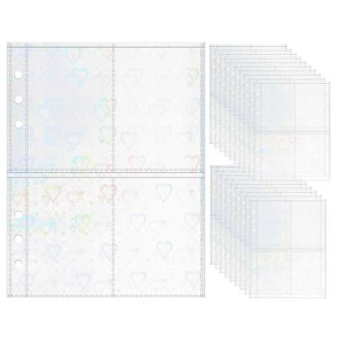 Imagem de Mogoostry Protetores de folha A5 para fichário de 6 anéis, 20 folhas, protetores de página transparente de plástico para álbum de fotos, decoração em forma de coração, camada única, protetor de 4