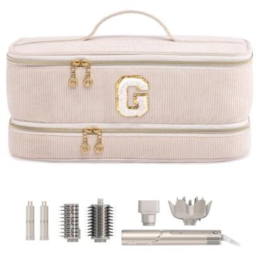 Imagem de ELCUPA Bolsa de viagem personalizada inicial para secador de cabelo de camada dupla compatível com Shark FlexStyle/SmoothStyle, Dysson Airwrap e Superpersonic – Organizador de ferramentas de cabelo