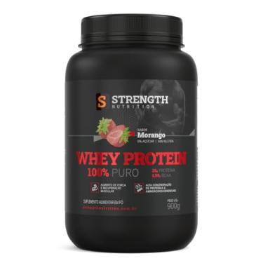 Imagem de Whey Protein 100% Puro 900g – Strength Nutrition | 25g de Proteína por Porção | WPC Concentrado | Sem Açúcares | Sem Glúten | (900g, Morango)