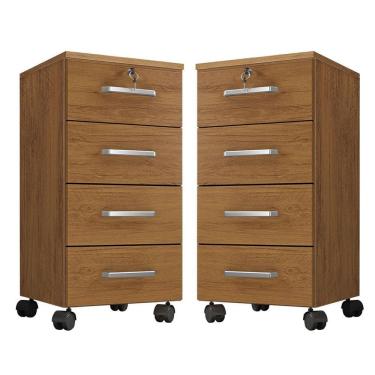 Imagem de Kit Gaveteiro para Escritório com Chave e Rodízios 4 Gavetas Gávea