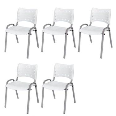 Imagem de Cadeira Iso Base Cinza, Igreja, Escola, Escritório - Branco Kit 5 Peças