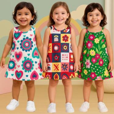 Imagem de Kit 3 Vestidos Regata Verão Menina Infantil Meia Malha Kyly, Kit 1, 6
