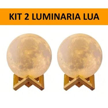 Imagem de Kit 2 Luminaria Lua Cheia 3D Realista com Alto Relevo Abajur Decoração Para Quarto Sala