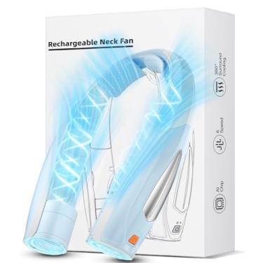 Imagem de Hionly Ventilador de pescoço, ventilador pessoal portátil ajustável de 6 velocidades recarregável, bateria de 6000 mAh, ventilador vestível de resfriamento mais rápido, ultra silencioso para casa