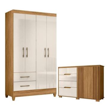 Imagem de Guarda Roupa Solteiro Chile e Cômoda Texas Freijó Off White  Moval