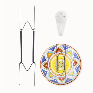 Imagem de Cabides de placa para parede adequados para placa decorativa pequena de 25,4 a 35,5 cm, cabides de placa de aço inoxidável invisíveis para exibição com ganchos de parede, para pratos/prato/imagem