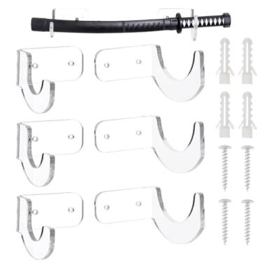 Imagem de DICOSMETIC 3 conjuntos de suportes de parede para espada katana suporte de taco de beisebol suporte de acrílico para espadas de softball, estojo de armazenamento de morcegos horizontal branco suporte
