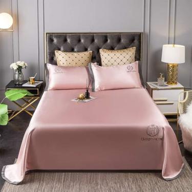 Imagem de Conjunto De Lençóis De Seda Sati 245 X 250cm Pura Amoreira Seda Sem Costura Queen King Size Têxtil Doméstico, Pink