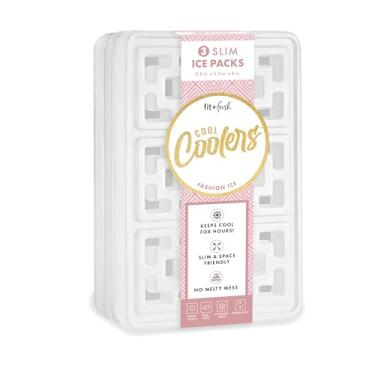 Imagem de Cool Coolers Fashion Ice da Fit & Fresh, pacote com 3 pacotes de gelo slim, design exclusivo de bolsa de gelo para mulheres, lancheiras reutilizáveis que economizam espaço, pacotes de gelo