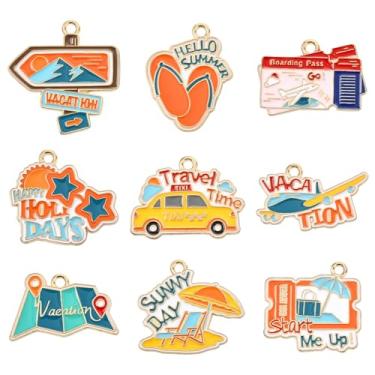 Imagem de Stiesy 18 peças de berloques de viagem esmaltados para férias, turismo, carro, passagem aérea, acampamento, amuleto para fazer joias, faça você mesmo, colar, pulseira, artesanato