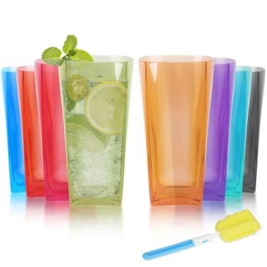 Imagem de Topsky Copos de água de plástico de 590 ml, copos inquebráveis, copos de acrílico, conjunto de 8, empilháveis, reutilizáveis, grande capacidade para piquenique em casa, lavável na lava-louças, cores