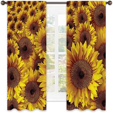 Imagem de Cortinas blackout para quarto de girassol, girassóis rústicos vintage grunge flores de campo pétalas naturais botânicas, cortinas blackout com absorção de som para decoração de sala de jantar/festa, L
