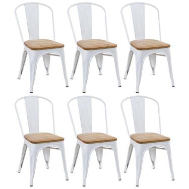 Imagem de Kit 6 Cadeiras Iron Tolix Com Assento De Madeira Industrial Jantar Cozinha Branco