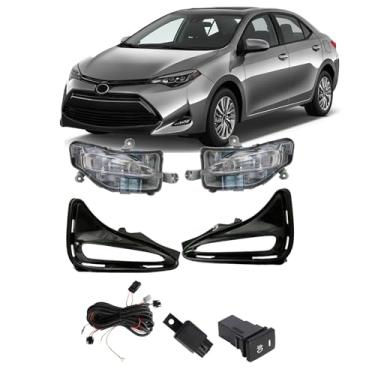 Imagem de Silscvtt Conjunto de 2 peças de faróis de neblina de substituição para Toyota Corolla L LE XLE 2017 2018 2019 Lentes transparentes com moldura de para-choque dianteiro, lâmpadas de interruptor de fios esquerdo + direito (lado do passageiro)