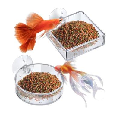 Imagem de Prato de alimentação de camarão, alimentador de aquário para peixes, tigela de alimentação de aquário de acrílico redonda e quadrada com ventosas, bandeja de pratos transparente, 60 mm