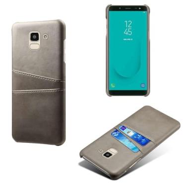 Imagem de Capas Compatível com Samsung Galaxy J6 (2018),Caso de couro PU-Tampa de telefone a prova de choque com 2 slots de cartão,Proteção anti-impressão digital e anti-gota-Grey