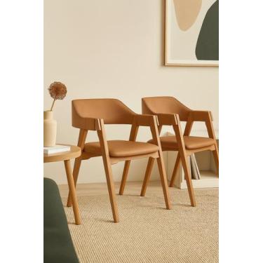 Imagem de Combo 2 Cadeiras De Jantar Modernas Madeira Maciça Encosto Ergonômico 