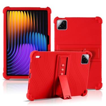 Imagem de Capa para Xiaomi Pad 7/Xiaomi Pad 7 Pro [Novo 2024] 11,2 polegadas, capa de proteção para tablet NOUKAJU com suporte ajustável, silicone macio, capa de proteção de silicone para Xiaomi Pad 7 (vermelho