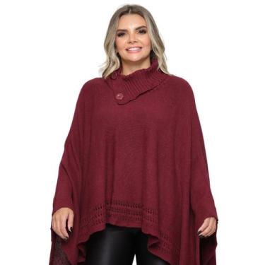 Imagem de Poncho Feminino Tricô Lã Gola Alta Confortavél Tendência Frio - Rosile