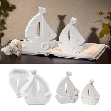 Imagem de WIKIMO 2 moldes de resina de veleiro, moldes de silicone para resina, gesso, concreto, velas, moldes de resina epóxi para decoração de casa de verão
