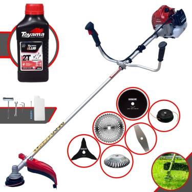 Imagem de Roçadeira Kawashima BCJ431-L À Gasolina 43cc 1,7HP Completa Com 6 Opções de Cortes, Carretel + Kit 4 Facas + Escova de Aço Circular + ÓLEO TOYAMA 2T